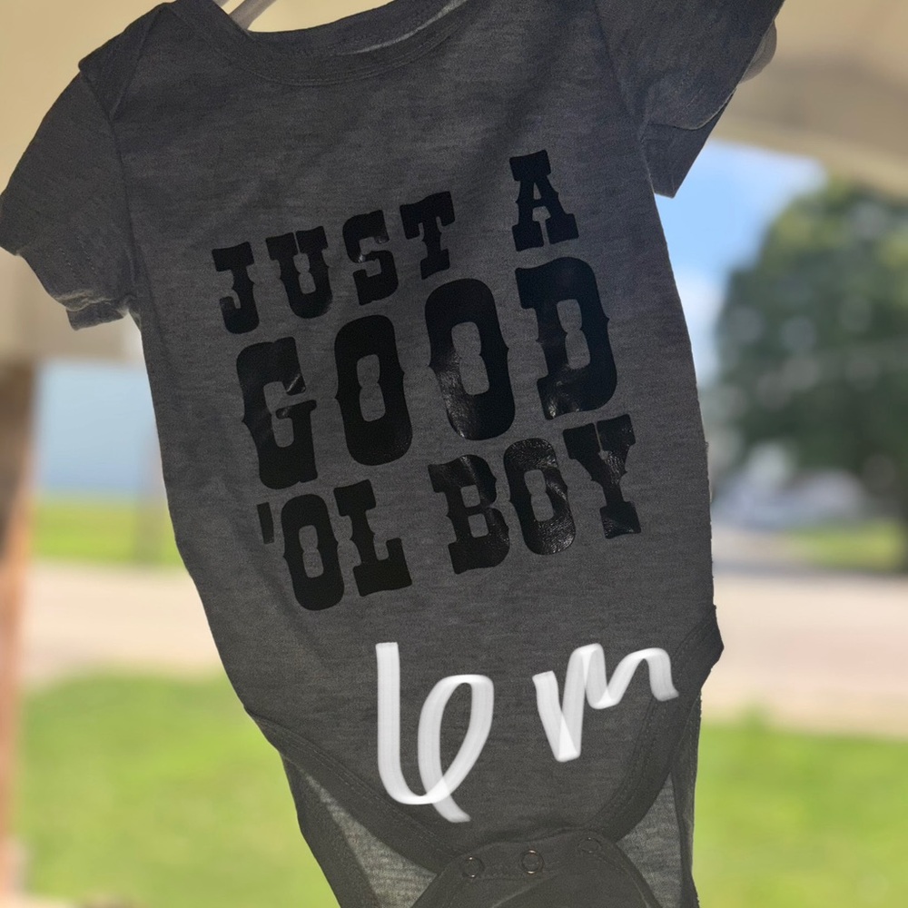 Gray Baby Onesie with Black Text